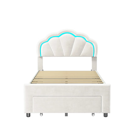 Lit 1 place 90x200 avec tiroir de rangement – Tête fleur LED