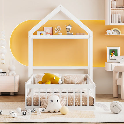 Lit cabane 90x200 en bois – Avec barrières sécurisées Blanc ou Gris