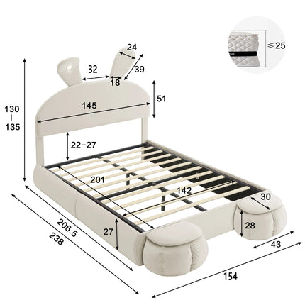 Lit coffre 2 places 140x200 – Velours beige avec rangement et éclairage LED