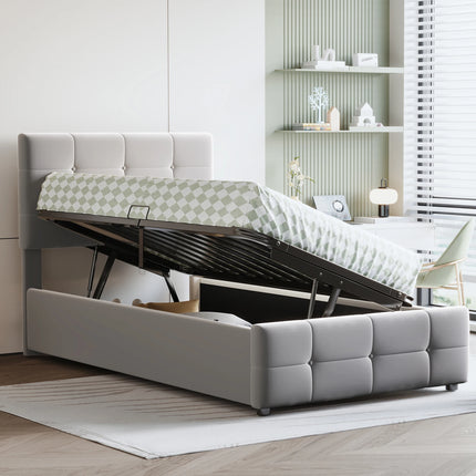 Lit coffre 1 place 90x200 avec rangement hydraulique – Tissu