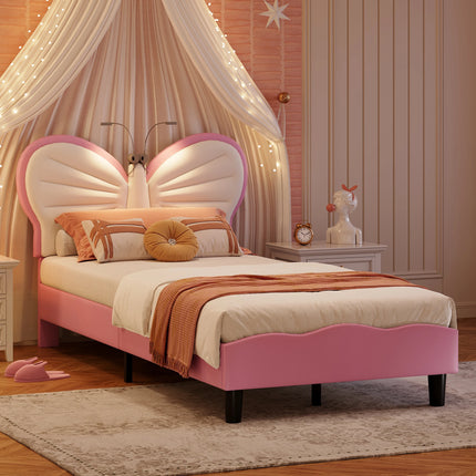 Lit 1 place 90x200 – Design papillon LED rose