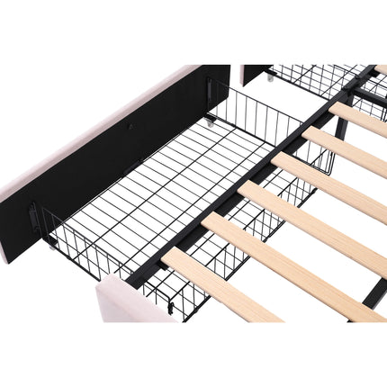 Lit 1 place 90x200 – Lit gigogne extensible avec rangements et dossier capitonné