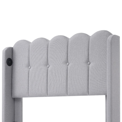 Lit 1 place 90x200 – Tête de lit rembourrée avec ports USB & Type-C Gris