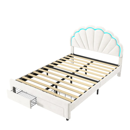 Lit 2 places 140x200 avec tiroir de rangement – Tête fleur LED