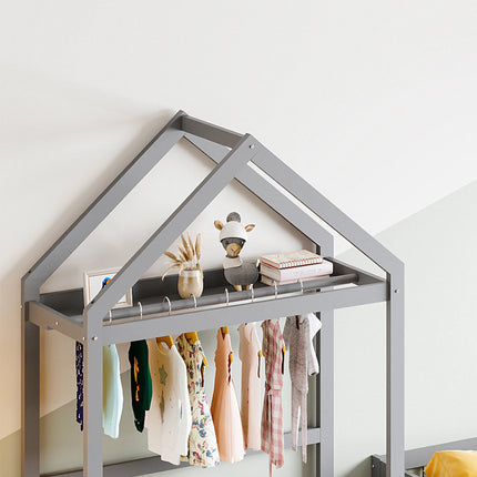 Lit cabane 90x200 en bois – Avec barrières sécurisées Blanc ou Gris