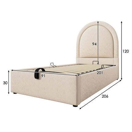 Lit coffre 1 place 90x200 avec rangement – Velours beige