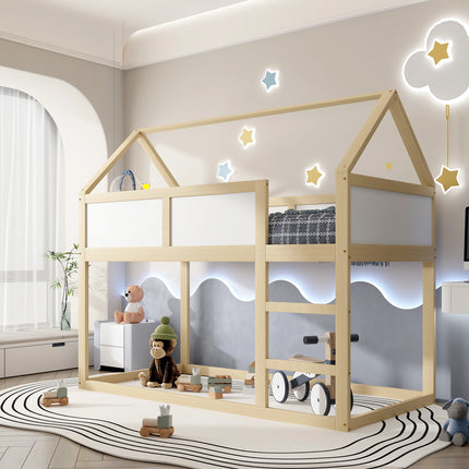 Lit mezzanine 2 lits 1 place 90x190 – Structure bois et blanc