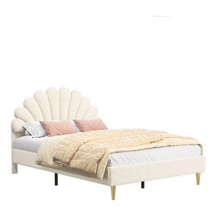 Lit 2 places 140x200 – Design pétale en velours beige