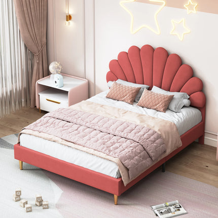Lit 2 places 140x200 – Design pétale en velours rose
