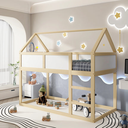 Lit mezzanine 2 lits 1 place 90x190 – Structure bois et blanc