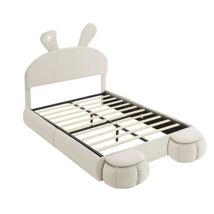 Lit coffre 2 places 140x200 – Velours beige avec rangement et éclairage LED