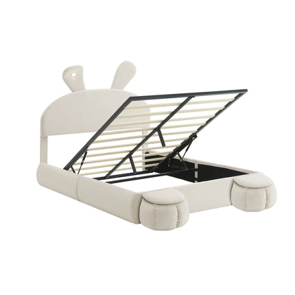 Lit coffre 2 places 140x200 – Velours beige avec rangement et éclairage LED