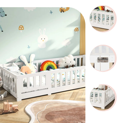 Lit 1 place 90x200 Montessori – Bois massif avec barrières