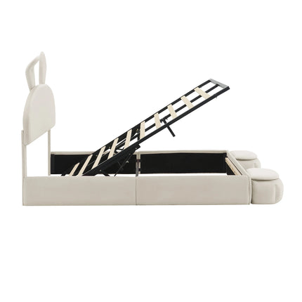 Lit coffre 2 places 140x200 – Velours beige avec rangement et éclairage LED