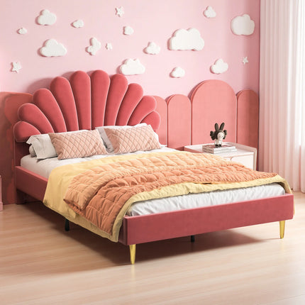 Lit 2 places 140x200 – Design pétale en velours rose