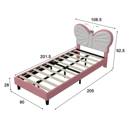 Lit 1 place 90x200 – Design papillon LED rose
