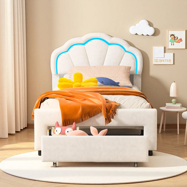 Lit 1 place 90x200 avec tiroir de rangement – Tête fleur LED