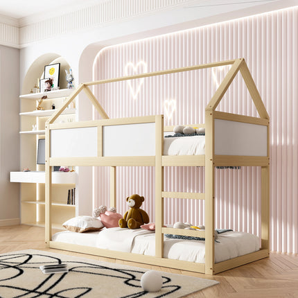 Lit mezzanine 2 lits 1 place 90x190 – Structure bois et blanc