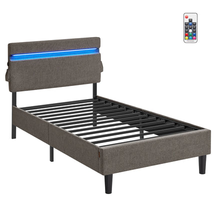 Lit 1 place 90x190 – Structure métal avec LED, USB & Type-C Gris