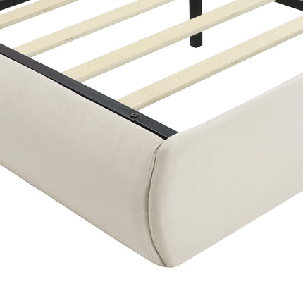 Lit coffre 2 places 140x200 – Velours beige avec rangement et éclairage LED