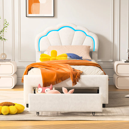 Lit 1 place 90x200 avec tiroir de rangement – Tête fleur LED