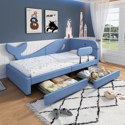 Lit 1 place 90x200 pour enfant avec rangements – Design baleine bleu