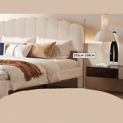 Lit 2 places 140x200 avec tiroir – Tête de lit teddy Molletonnée réglable beige