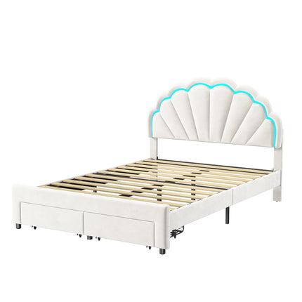 Lit 2 places 140x200 avec tiroir de rangement – Tête fleur LED