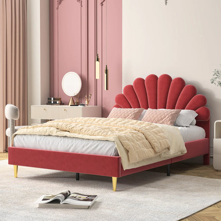 Lit 2 places 140x200 – Design pétale en velours rose