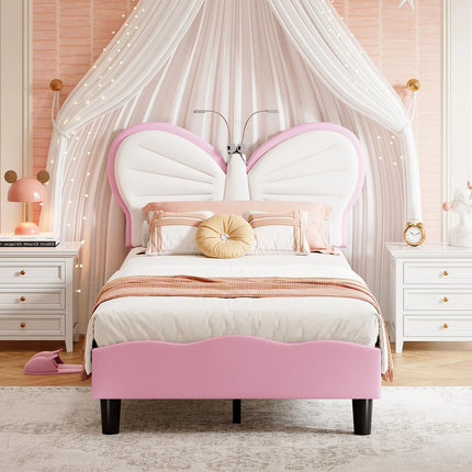 Lit 1 place 90x200 – Design papillon LED rose