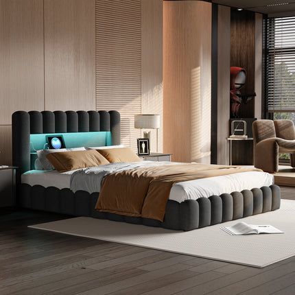 Lit coffre 2 places 140x200 avec rangement – LED & USB intégré