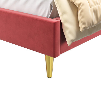 Lit 2 places 140x200 – Design pétale en velours rose