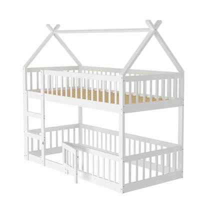 Lit mezzanine 2 lits 1 place 90x190 – Structure bois maison blanche