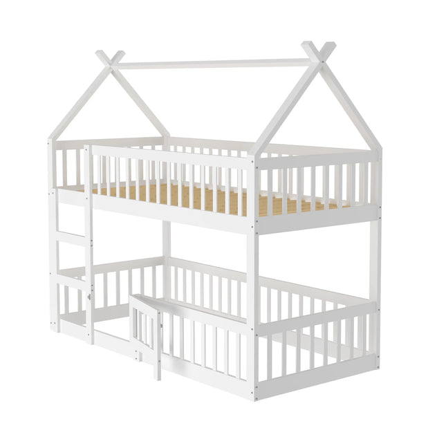 Lit mezzanine 2 lits 1 place 90x190 – Structure bois maison blanche