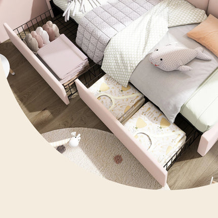 Lit 1 place 90x200 – Lit gigogne extensible avec rangements et dossier capitonné