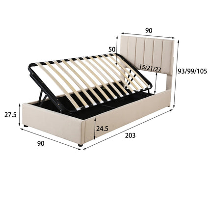 Lit coffre 1 place 90x200 avec rangement hydraulique – Tissu