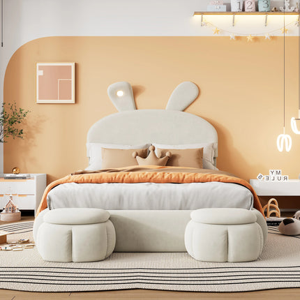 Lit coffre 2 places 140x200 – Velours beige avec rangement et éclairage LED