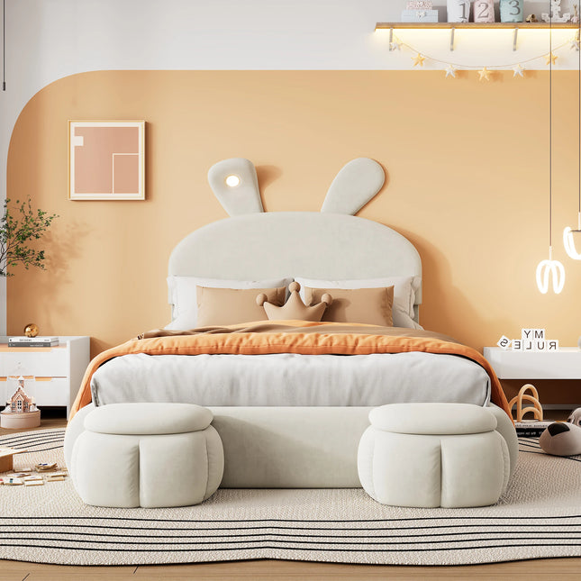 Lit coffre 2 places 140x200 – Velours beige avec rangement et éclairage LED