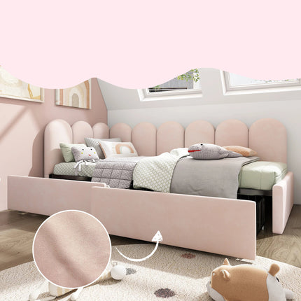 Lit 1 place 90x200 – Lit gigogne extensible avec rangements et dossier capitonné