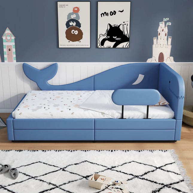 Lit 1 place 90x200 pour enfant avec rangements – Design baleine bleu