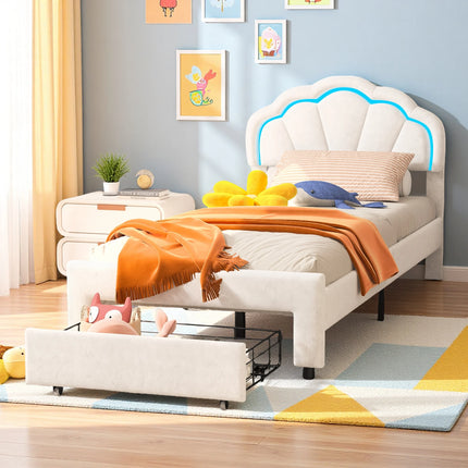 Lit 1 place 90x200 avec tiroir de rangement – Tête fleur LED