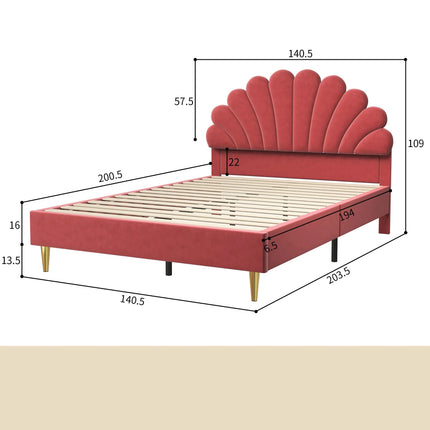 Lit 2 places 140x200 – Design pétale en velours rose