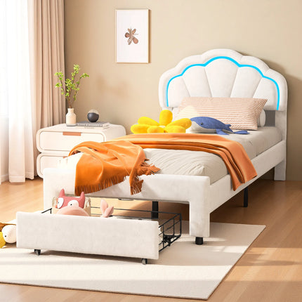Lit 1 place 90x200 avec tiroir de rangement – Tête fleur LED