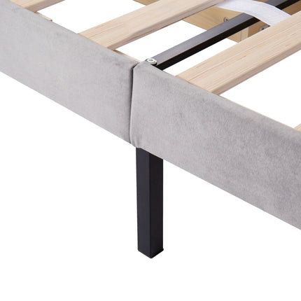 Lit 1 place 90x200 – Design capitonné en velours gris avec 2 tiroirs de rangement