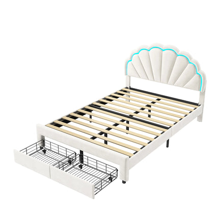 Lit 2 places 140x200 avec tiroir de rangement – Tête fleur LED