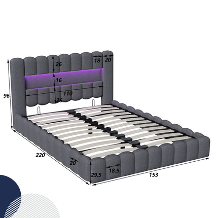 Lit coffre 2 places 140x200 avec rangement – LED & USB intégré