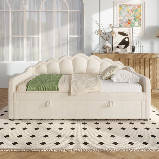 Lit coffre 1 place 90x200 avec rangement – Velours beige