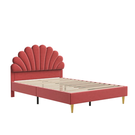 Lit 2 places 140x200 – Design pétale en velours rose