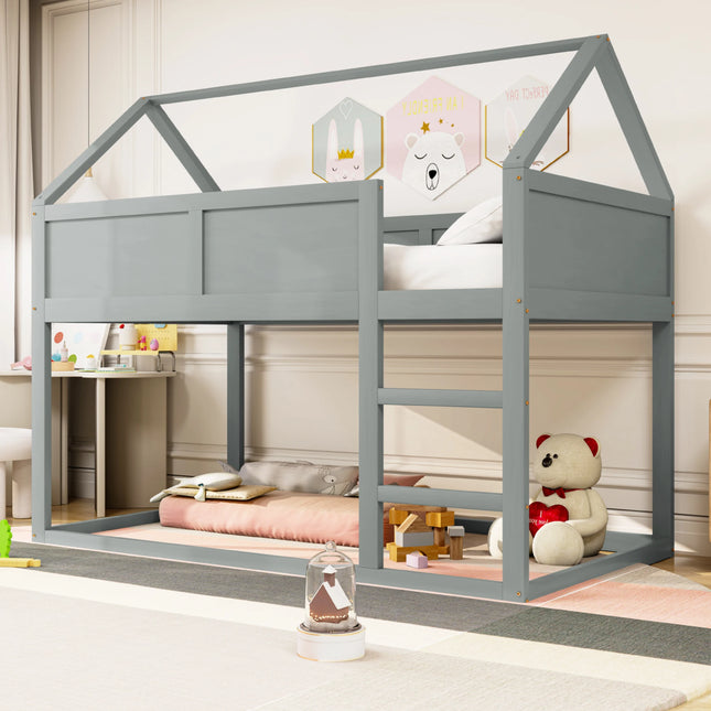 Lit mezzanine 2 lits de 1 place 90x190 – Structure bois gris