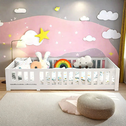 Lit 1 place 90x200 Montessori – Bois massif avec barrières